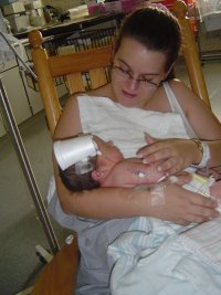 Sherry holding Josiah for the first time