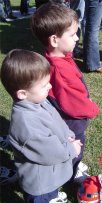 Caden and Riley praying at Easter 2007
