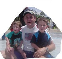 Caden, Daddy, and Riley at the water park